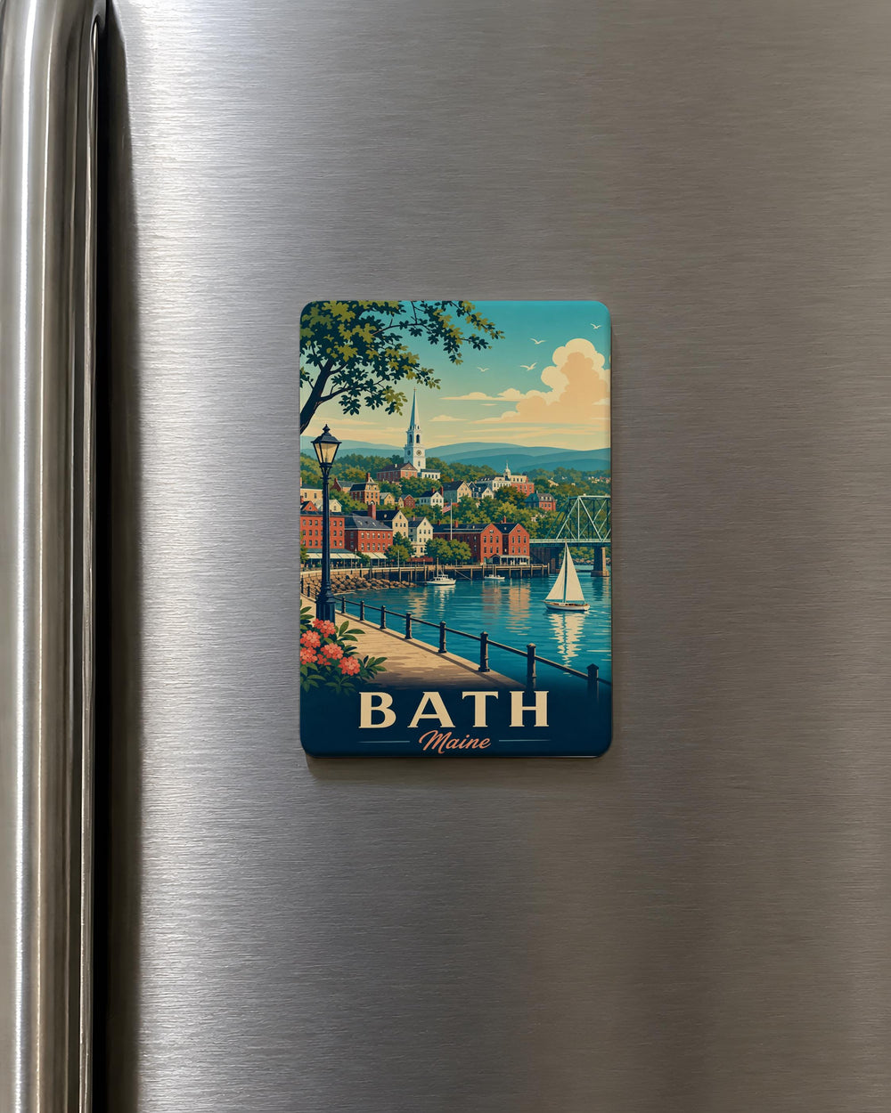 Bath ME Fridge Magnet, Maine Bathroom Decor, Bath Sign Magnet, Coastal New England Souvenir, Vacation Rental Kitchen Magnet