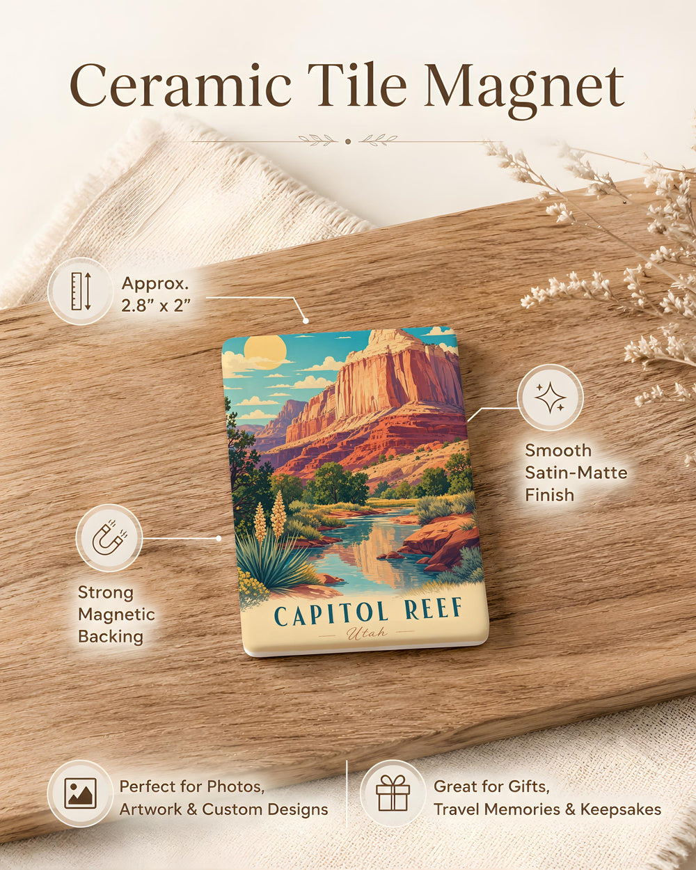 Capitol Reef National Park Fridge Magnet, Utah Scenic Travel Souvenir, Cathedral Valley Red Rock Landscape Magnet