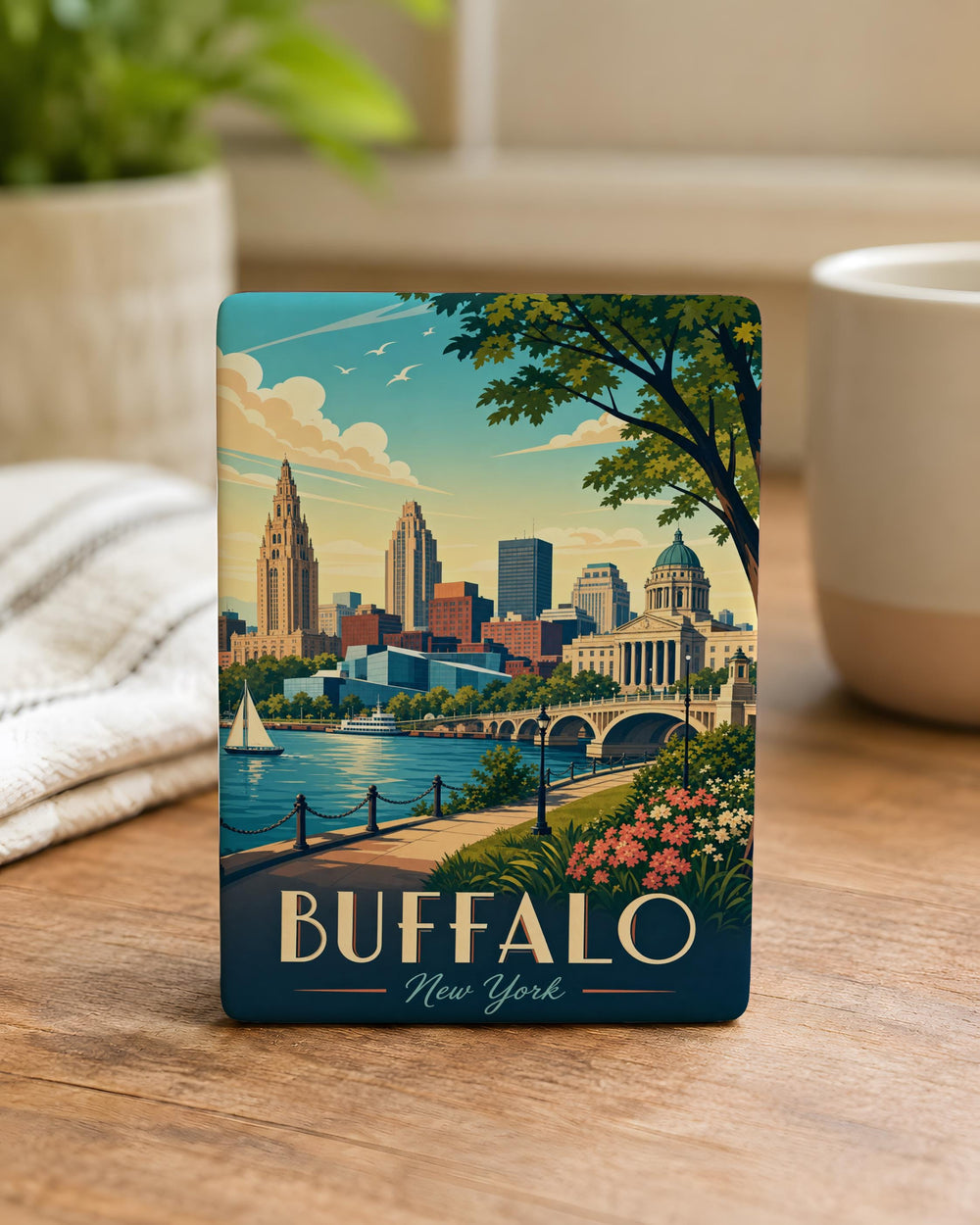 Buffalo NY Fridge Magnet, Buffalo New York Souvenir Magnet, Buffalo Skyline Landmark Travel Gift, Upstate NY Keepsake Magnet