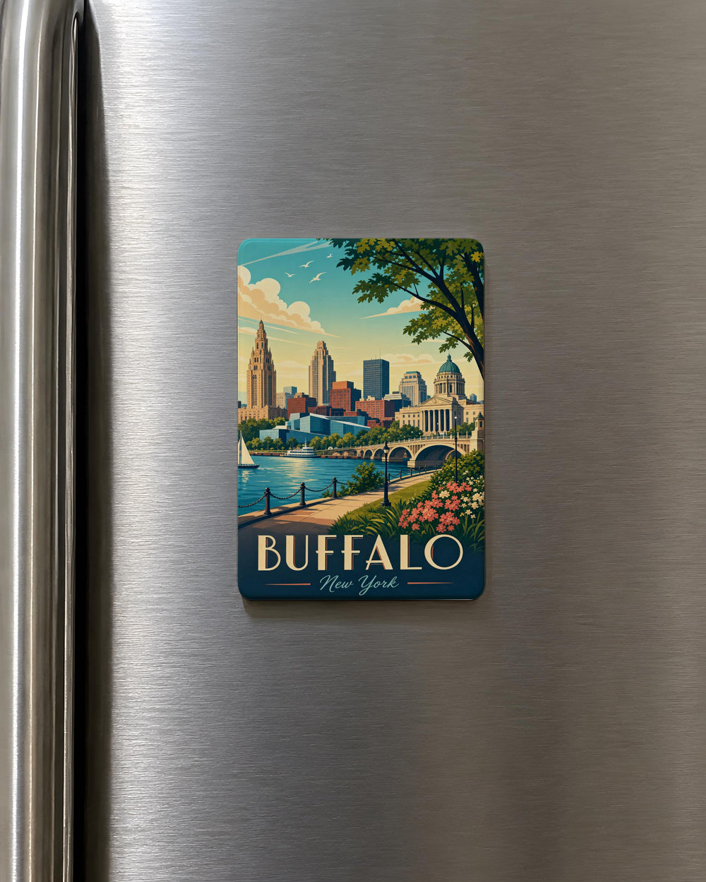 Buffalo NY Fridge Magnet, Buffalo New York Souvenir Magnet, Buffalo Skyline Landmark Travel Gift, Upstate NY Keepsake Magnet