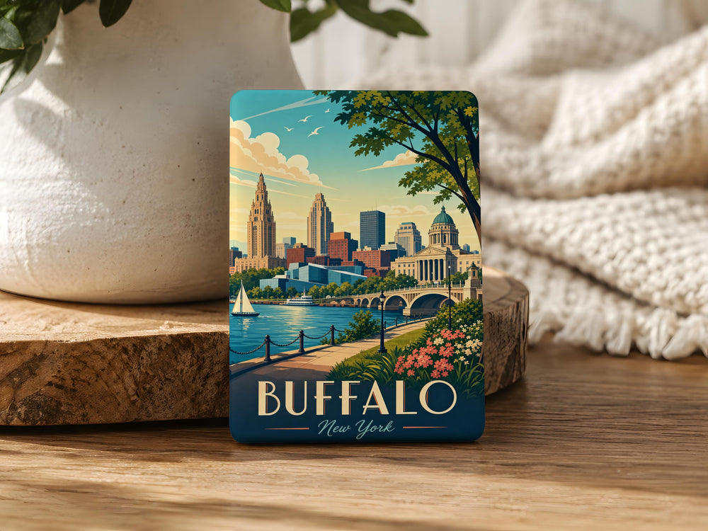Buffalo NY Fridge Magnet, Buffalo New York Souvenir Magnet, Buffalo Skyline Landmark Travel Gift, Upstate NY Keepsake Magnet