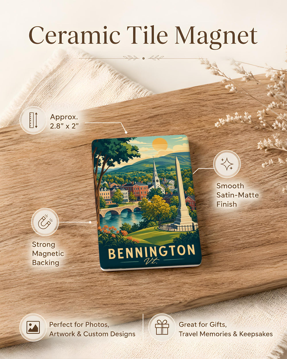 Bennington VT Fridge Magnet, Bennington Vermont Souvenir Magnet, Bennington VT Travel Gift, Vermont Keepsake Magnet