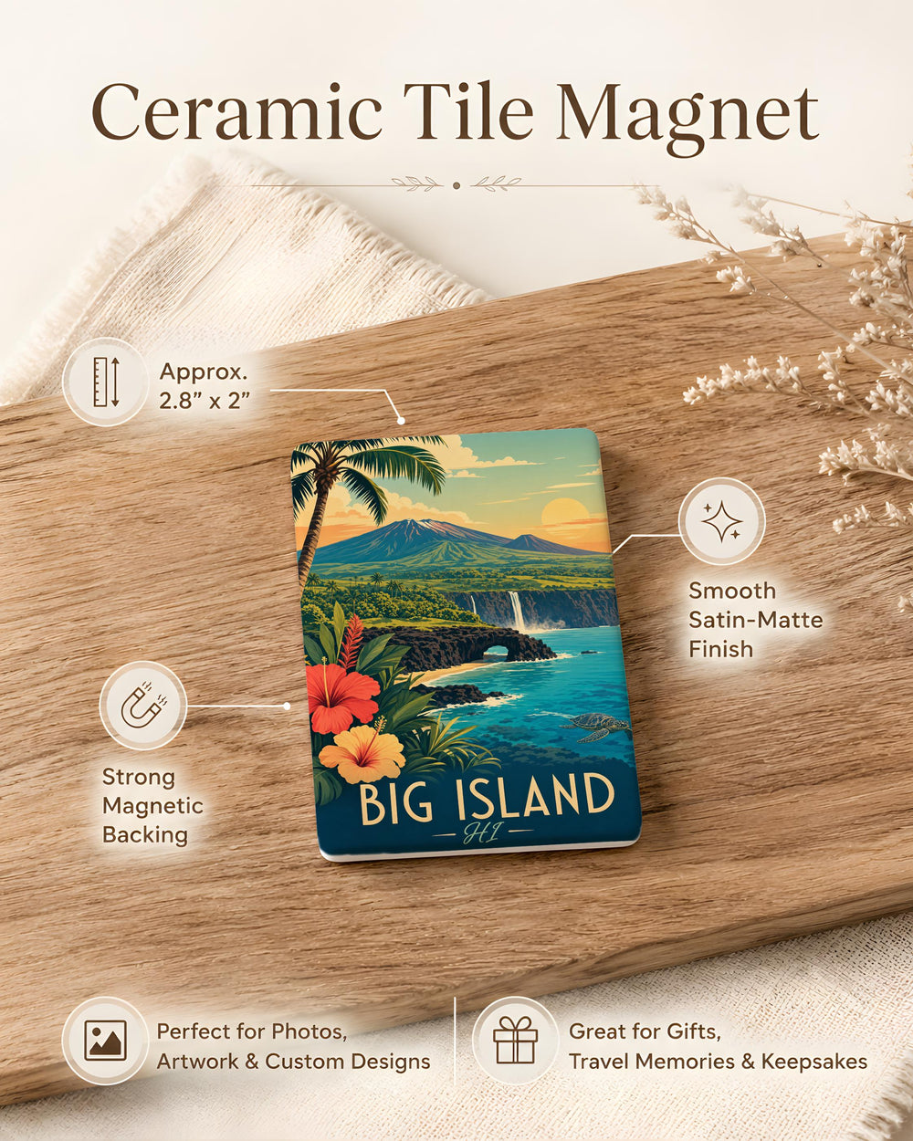 Big Island Hawaii Fridge Magnet, Big Island HI Souvenir Magnet, Hawaiian Island Travel Gift, Kona Hilo Volcanoes Keepsake