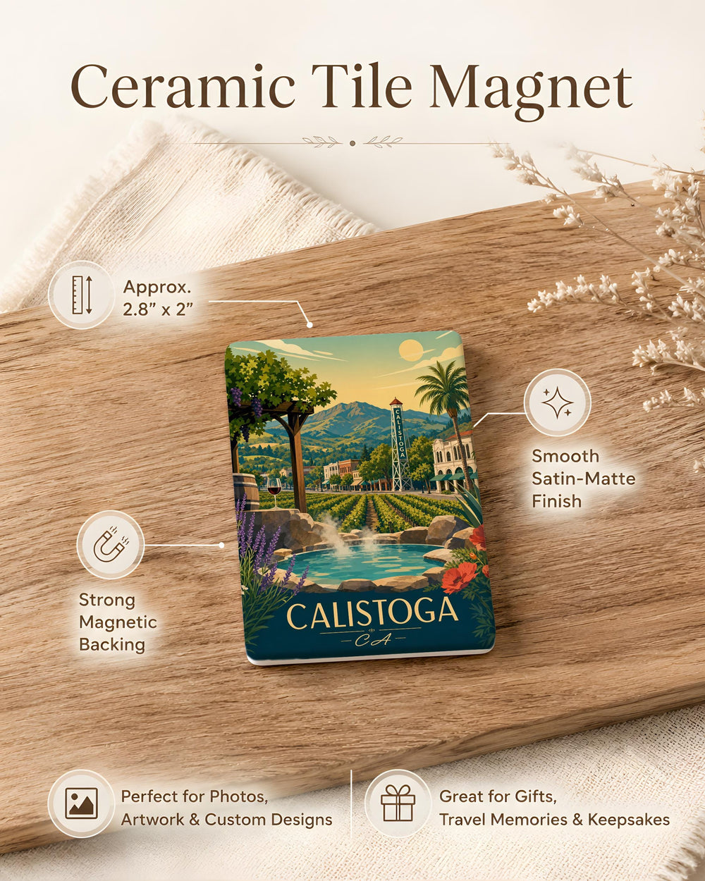 Calistoga CA Fridge Magnet, Calistoga California Souvenir Magnet, Napa Valley Travel Gift, Calistoga Landmark Keepsake Magnet