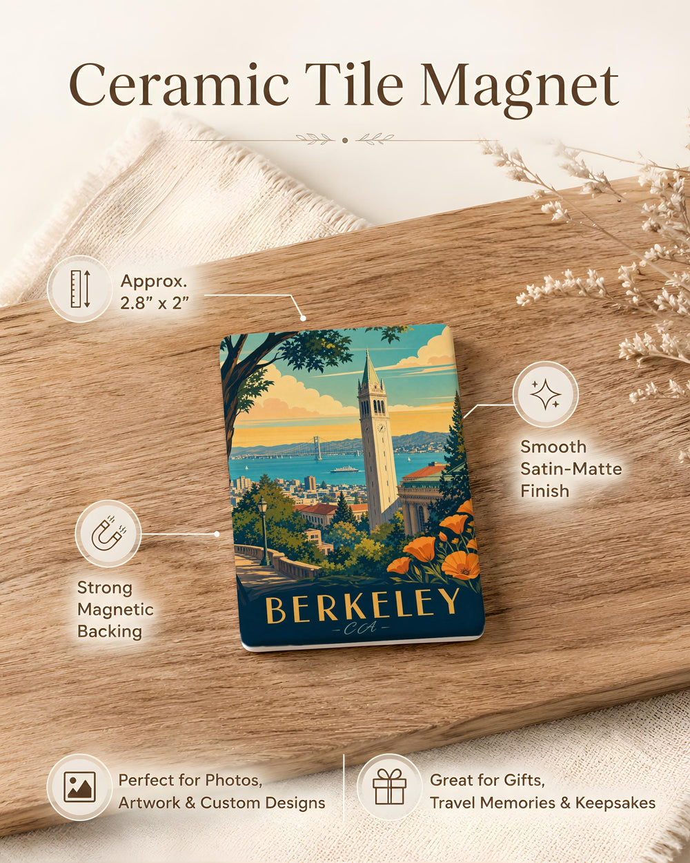 Berkeley CA Fridge Magnet, Berkeley California Souvenir Magnet, UC Berkeley Campus Landmark Gift, Bay Area Travel Keepsake