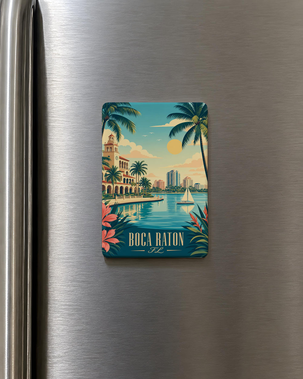 Boca Raton FL Fridge Magnet, Boca Raton Florida Souvenir Magnet, Beach Town Travel Keepsake Refrigerator Magnet