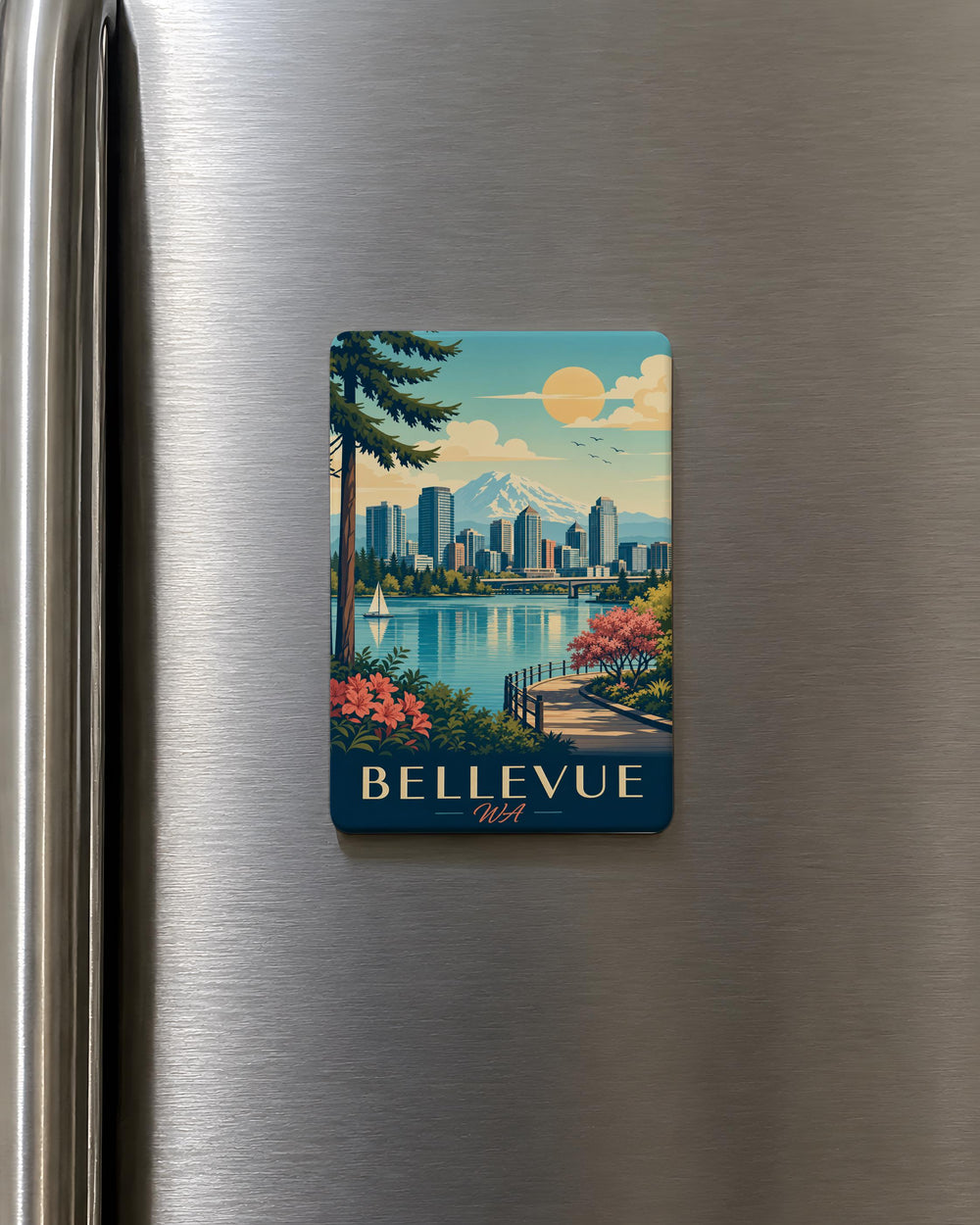 Bellevue WA Fridge Magnet, Bellevue Washington Souvenir Magnet, Bellevue Skyline Landmark Travel Gift Magnet