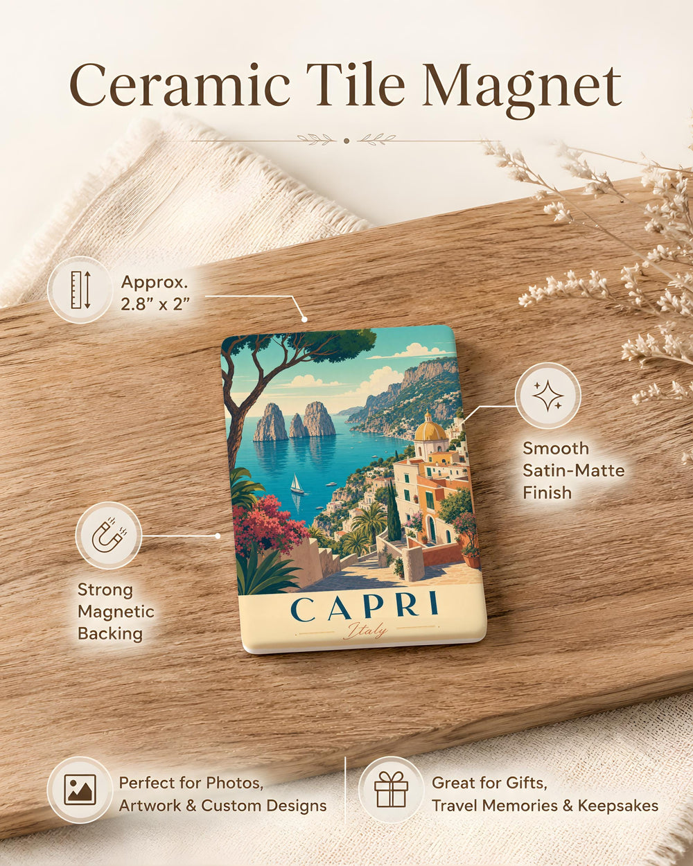 Capri Italy Fridge Magnet, Capri Island Souvenir, Italian Travel Keepsake, Amalfi Coast Gift, Mediterranean Vacation Magnet