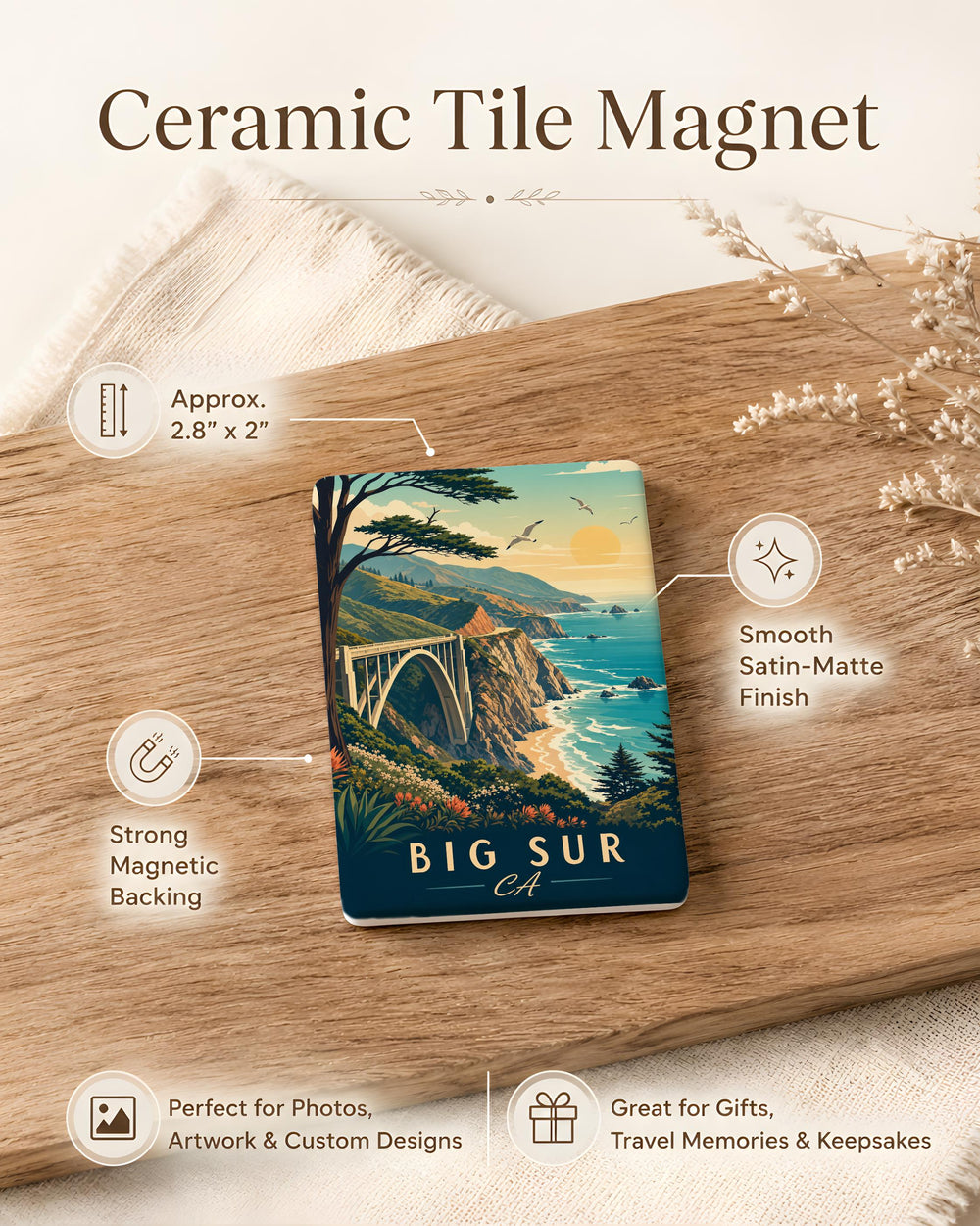Big Sur California Fridge Magnet, Coastal Highway Road Trip Souvenir, Monterey County CA Travel Gift, Pacific Coast Landmark Magnet