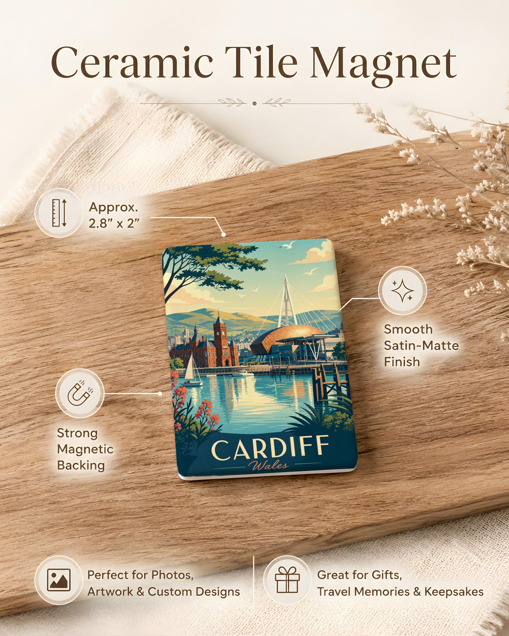 Cardiff Wales Fridge Magnet, Cardiff City Souvenir Magnet, Wales Travel Gift, Cardiff Landmark Keepsake Magnet