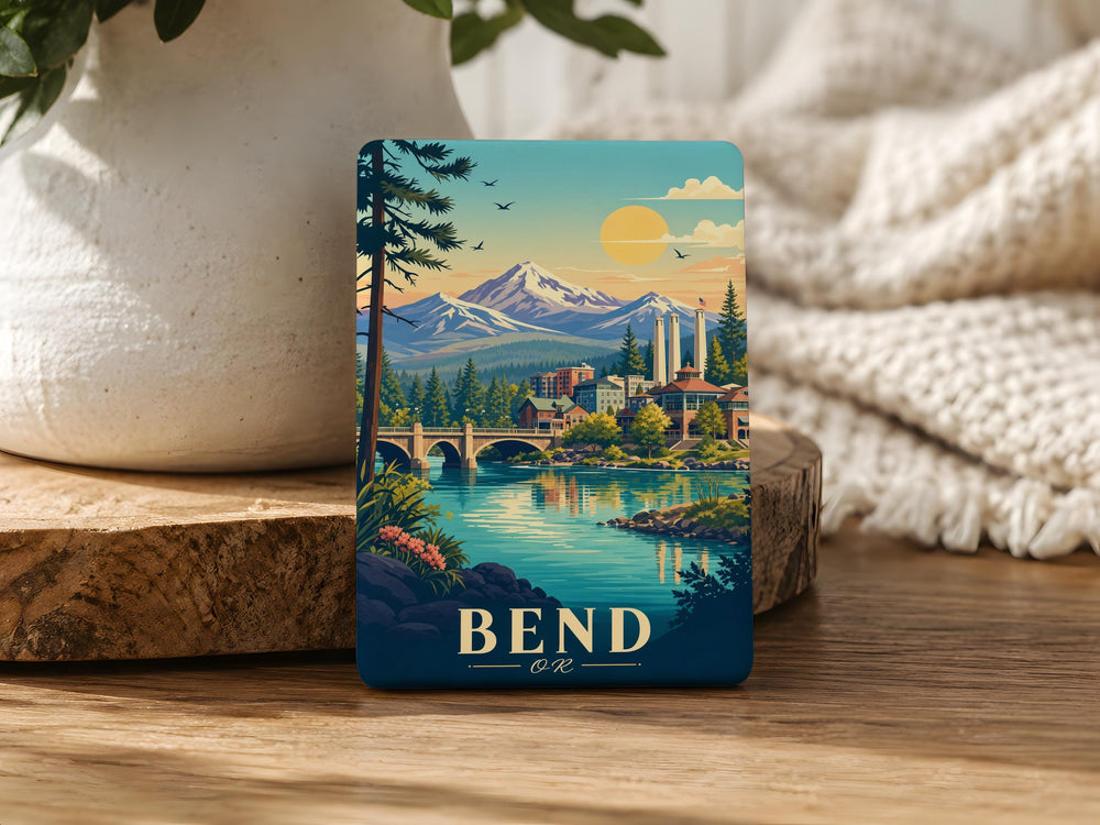 Bend OR Fridge Magnet, Bend Oregon Souvenir Magnet, Central Oregon Travel Gift, Cascade Mountains Outdoor Adventure Keepsake