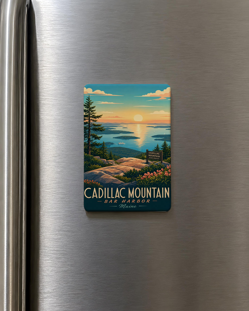Cadillac Mountain Fridge Magnet, Acadia National Park Souvenir Magnet, Maine Mountain Landmark Keepsake Gift