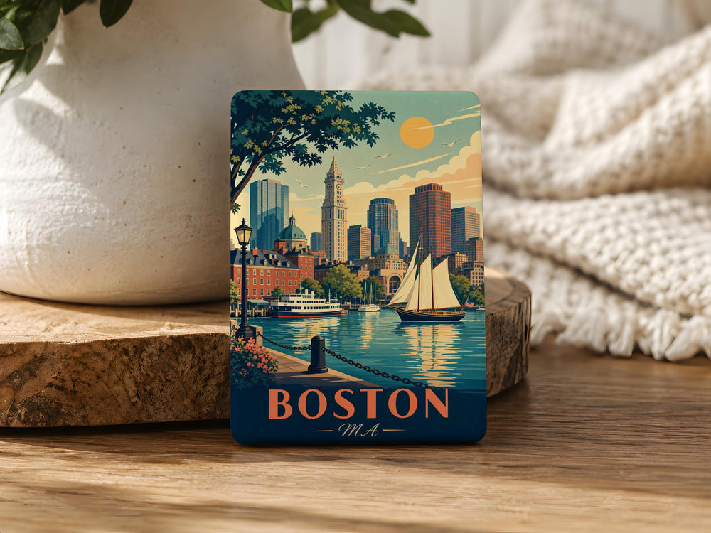 Boston MA Fridge Magnet, Boston Massachusetts Souvenir Magnet, Boston Skyline Landmark Travel Gift, New England Keepsake Magnet