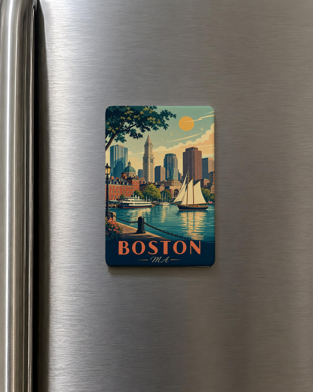 Boston MA Fridge Magnet, Boston Massachusetts Souvenir Magnet, Boston Skyline Landmark Travel Gift, New England Keepsake Magnet