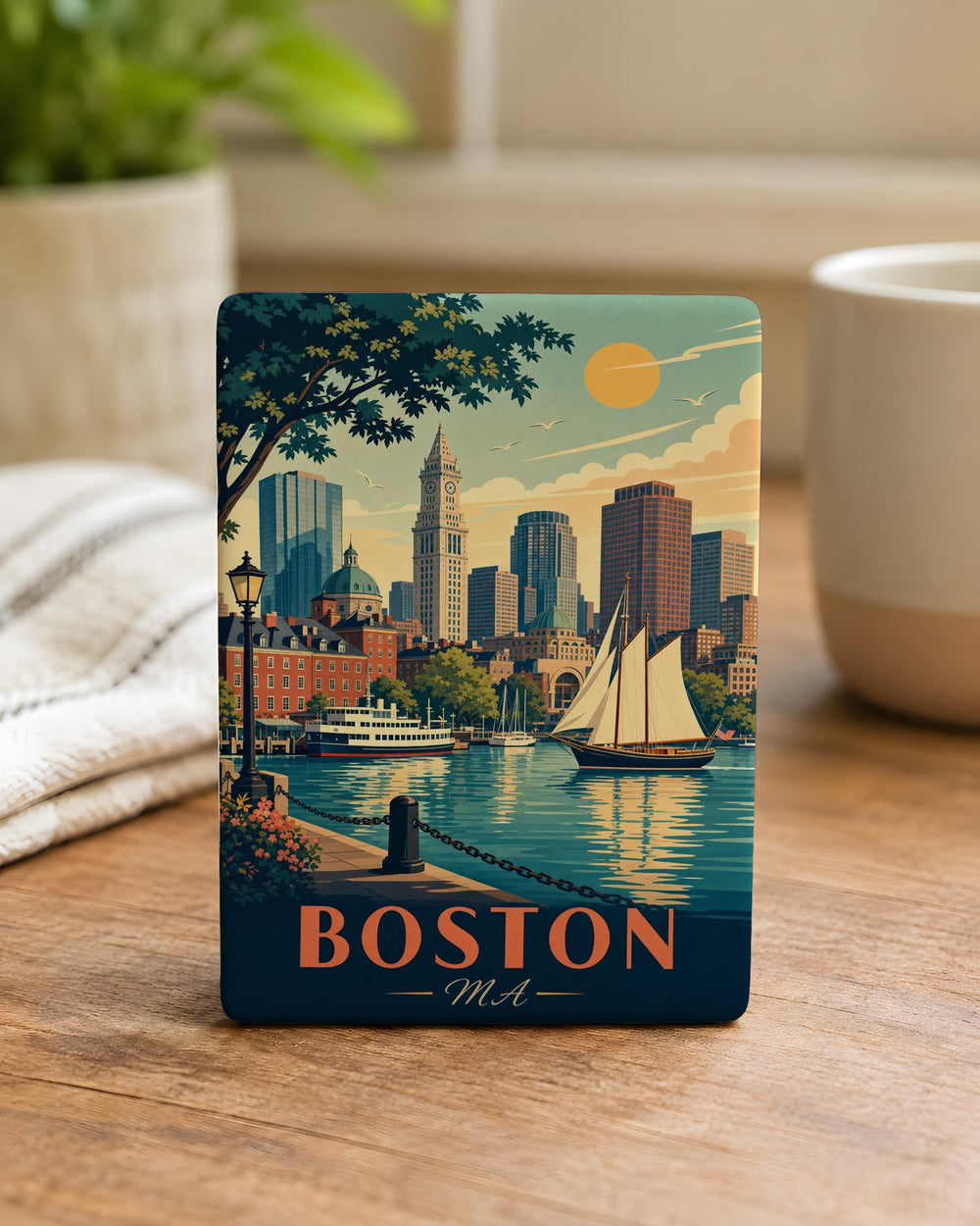 Boston MA Fridge Magnet, Boston Massachusetts Souvenir Magnet, Boston Skyline Landmark Travel Gift, New England Keepsake Magnet