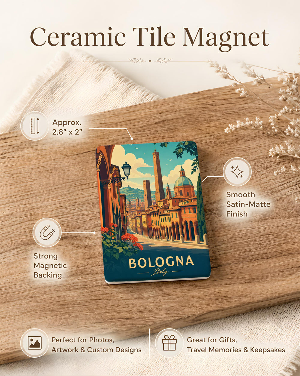 Bologna Italy Fridge Magnet, Bologna Souvenir Magnet, Italy Travel Gift, Bologna Landmark Keepsake, Italian City Magnet