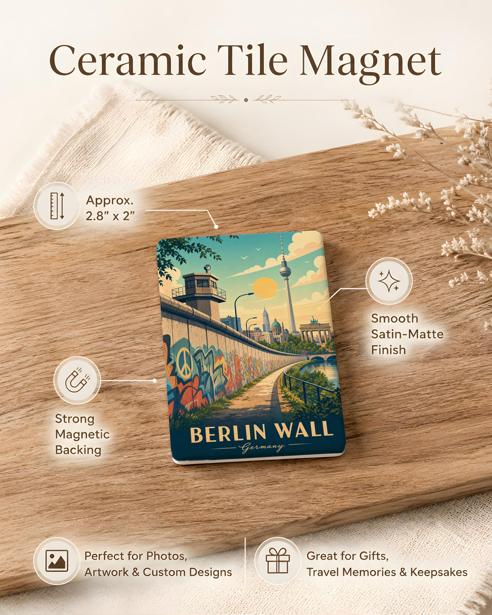 Berlin Wall Fridge Magnet, Berlin Landmark Souvenir Magnet, Germany History Travel Gift, Cold War Memorial Keepsake Magnet