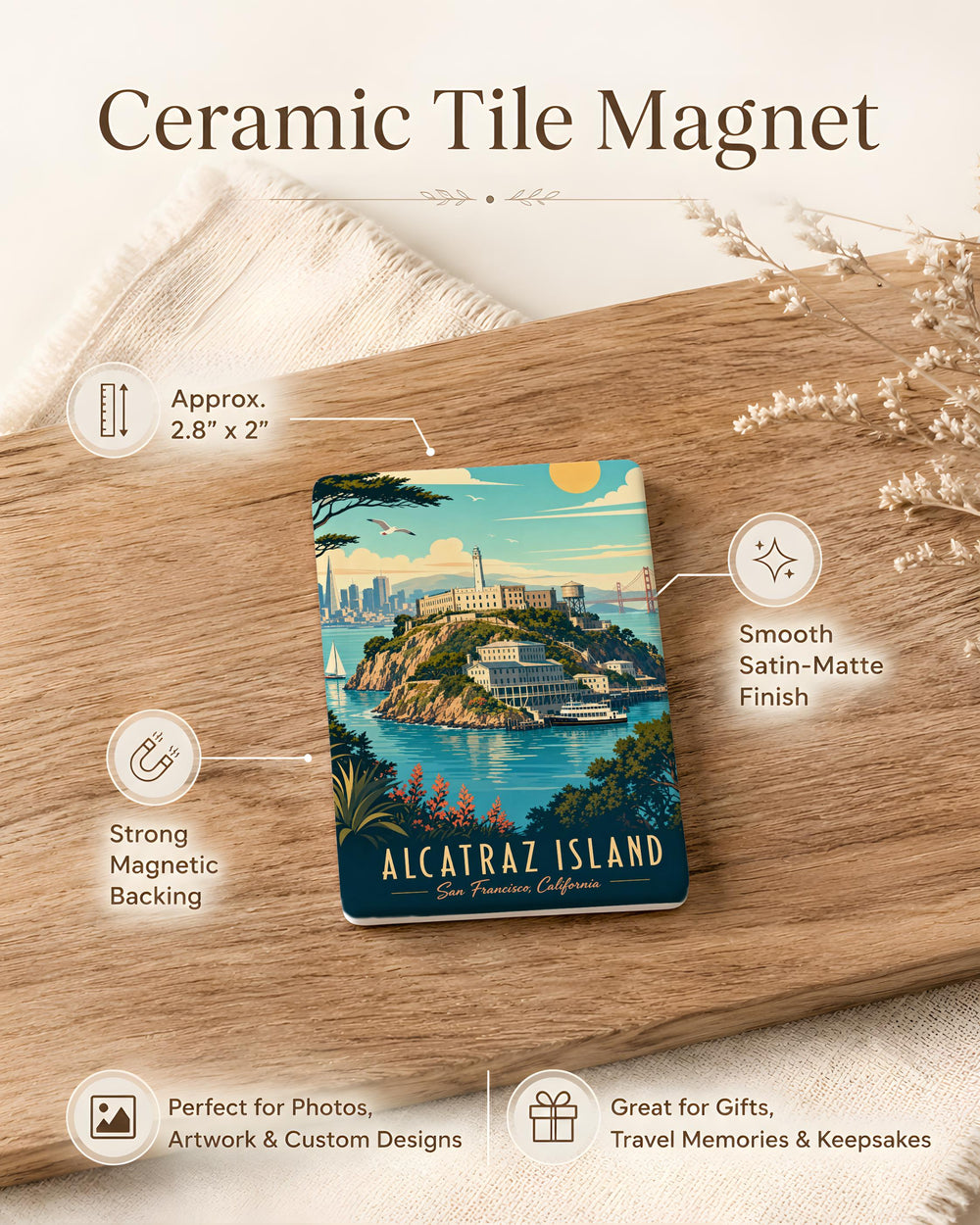 Alcatraz Island Fridge Magnet, San Francisco Bay Prison Landmark Souvenir Magnet, California Travel Keepsake Gift