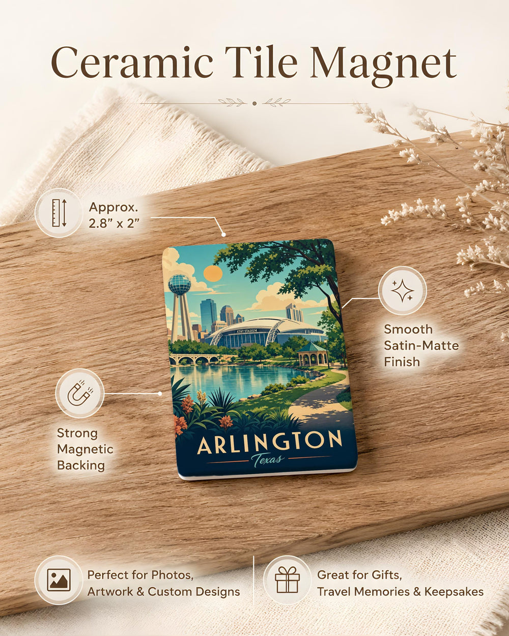 Arlington TX Fridge Magnet, Arlington Texas Souvenir Magnet, Arlington City Landmark Travel Keepsake Magnet