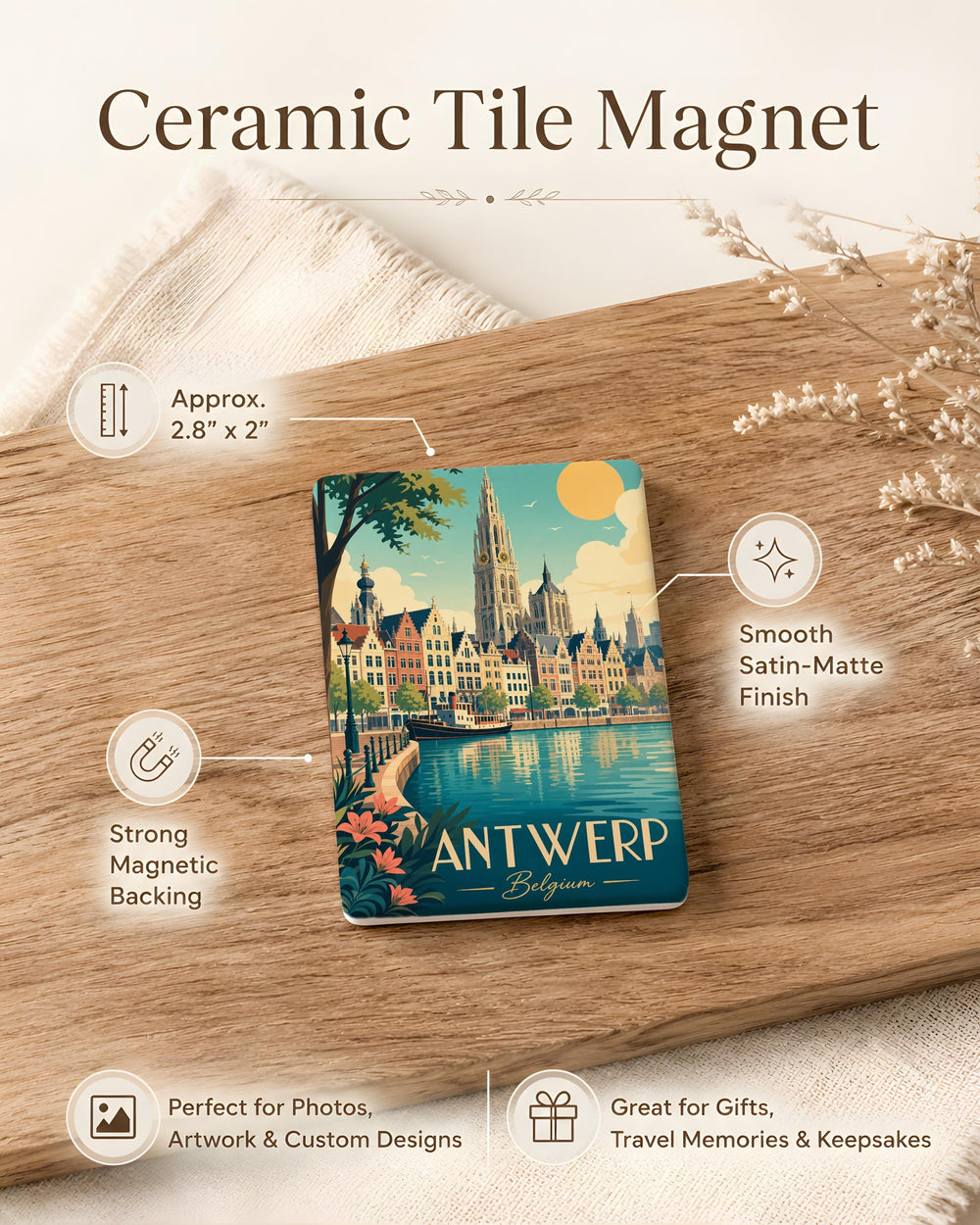 Antwerp Belgium Fridge Magnet, Antwerp Souvenir Magnet, Belgium Travel Gift, Antwerp City Landmark Magnet