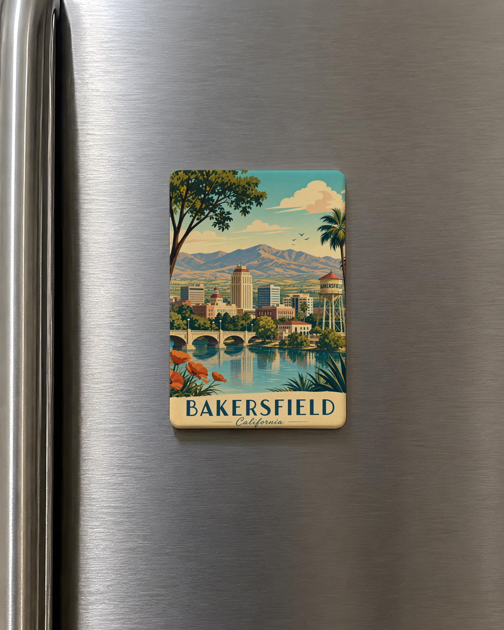 Bakersfield CA Fridge Magnet, Bakersfield California Souvenir Magnet, Kern County Travel Gift, City Landmark Keepsake Magnet