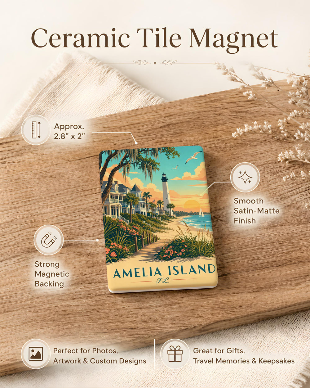 Amelia Island FL Fridge Magnet, Amelia Island Florida Souvenir Magnet, Fernandina Beach Travel Gift, Coastal Vacation Keepsake