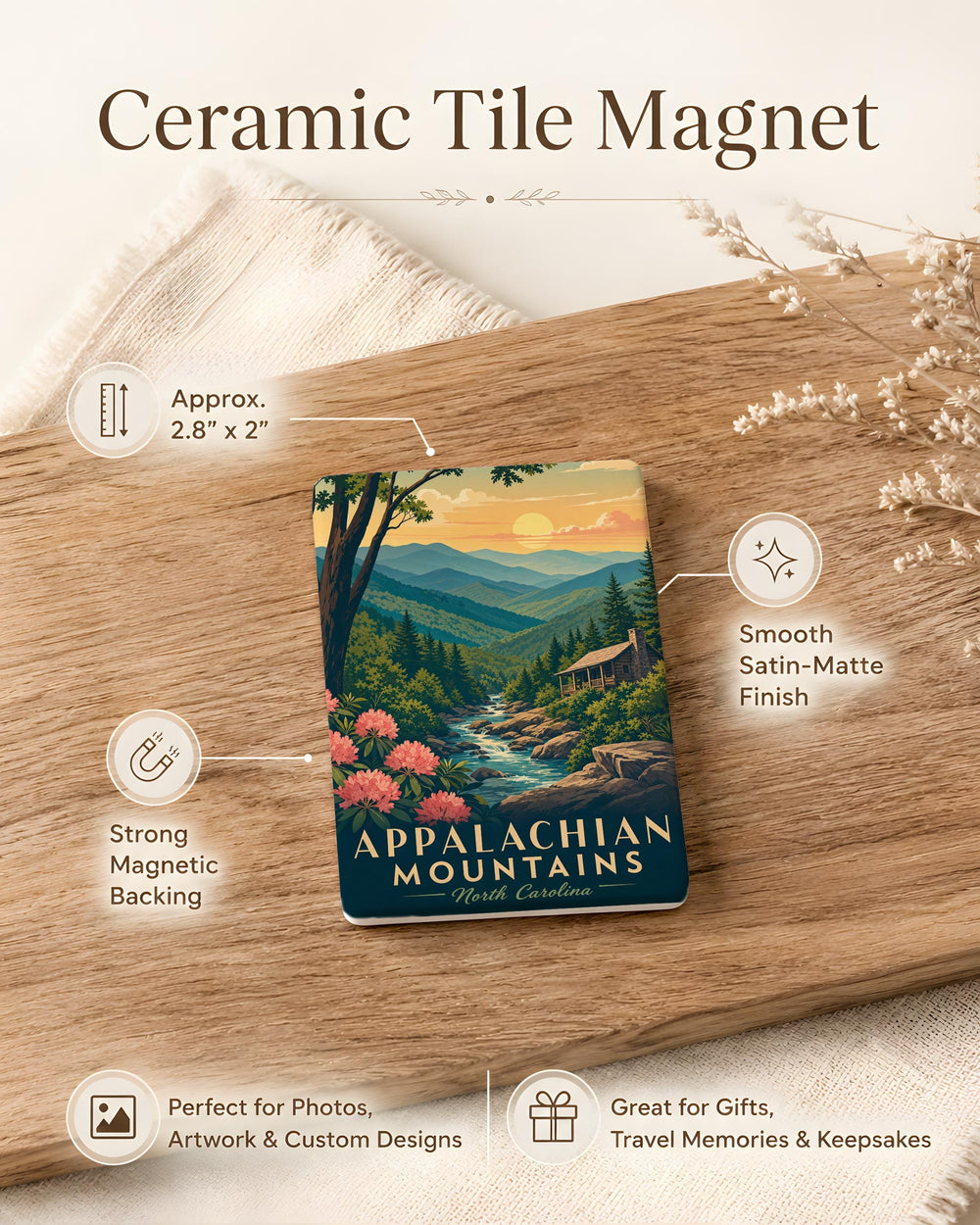 Appalachian Mountains Fridge Magnet, Mountain Range Souvenir Magnet, Hiking Trail Travel Keepsake, Outdoor Nature Gift