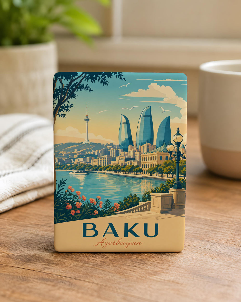 Baku Azerbaijan Fridge Magnet, Baku City Souvenir Magnet, Azerbaijan Travel Gift, Baku Landmark Magnet, Baku Keepsake Magnet