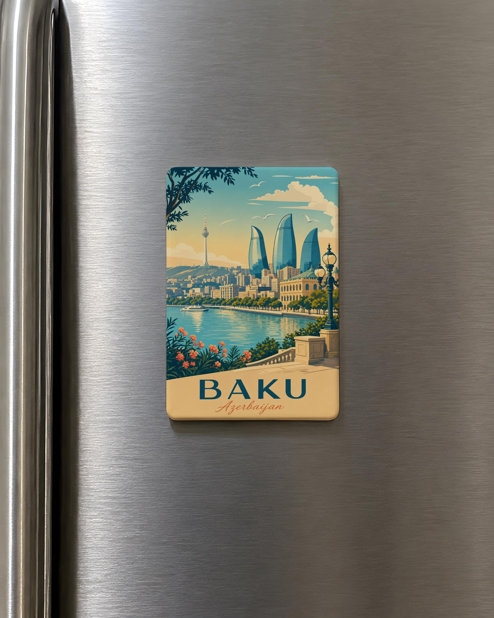Baku Azerbaijan Fridge Magnet, Baku City Souvenir Magnet, Azerbaijan Travel Gift, Baku Landmark Magnet, Baku Keepsake Magnet