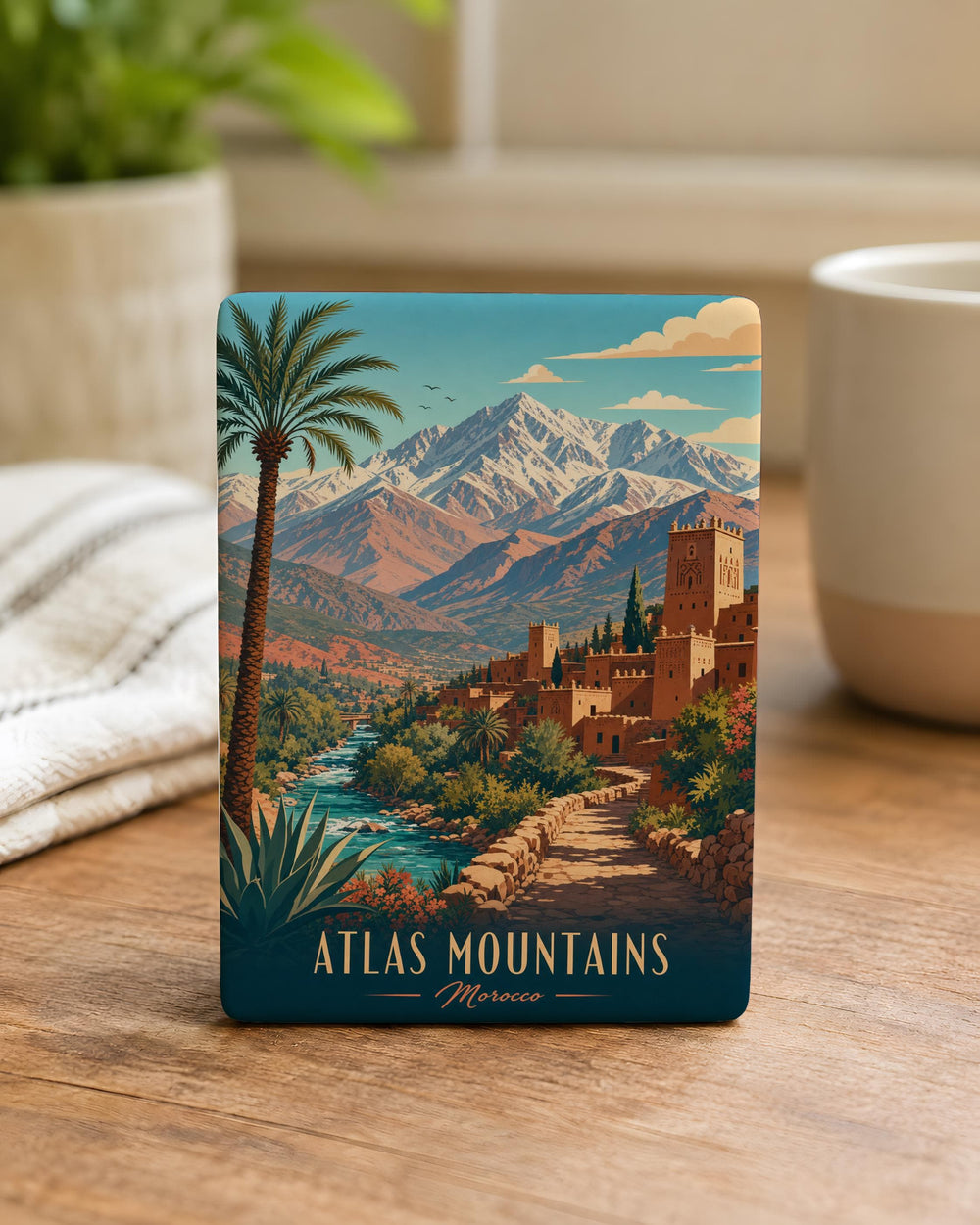 Atlas Mountains Fridge Magnet, Morocco Mountain Range Souvenir, Atlas Peaks Travel Keepsake Magnet
