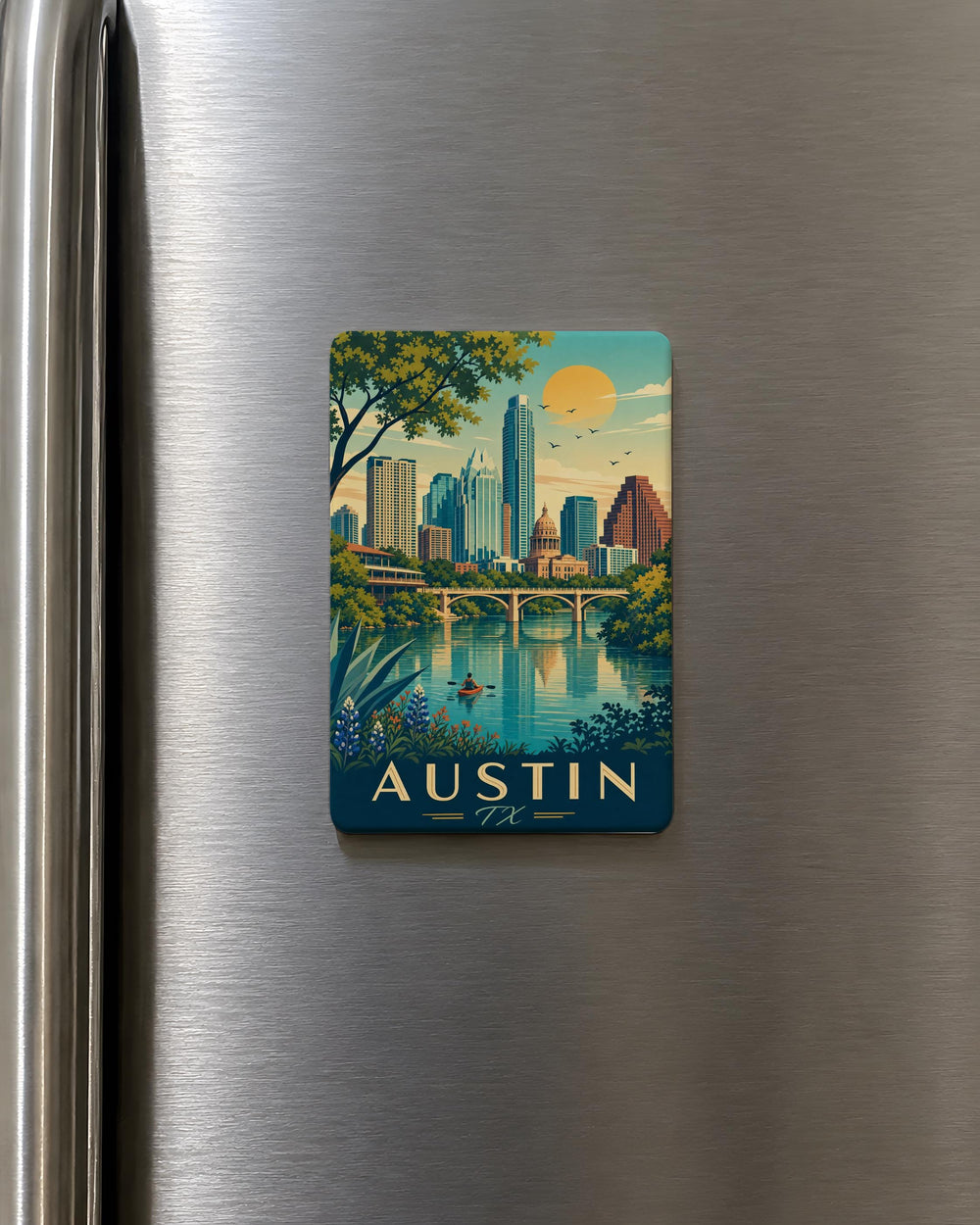 Austin TX Fridge Magnet, Austin Texas Souvenir Magnet, Texas Travel Gift, Austin Skyline Magnet, Lone Star State Magnet