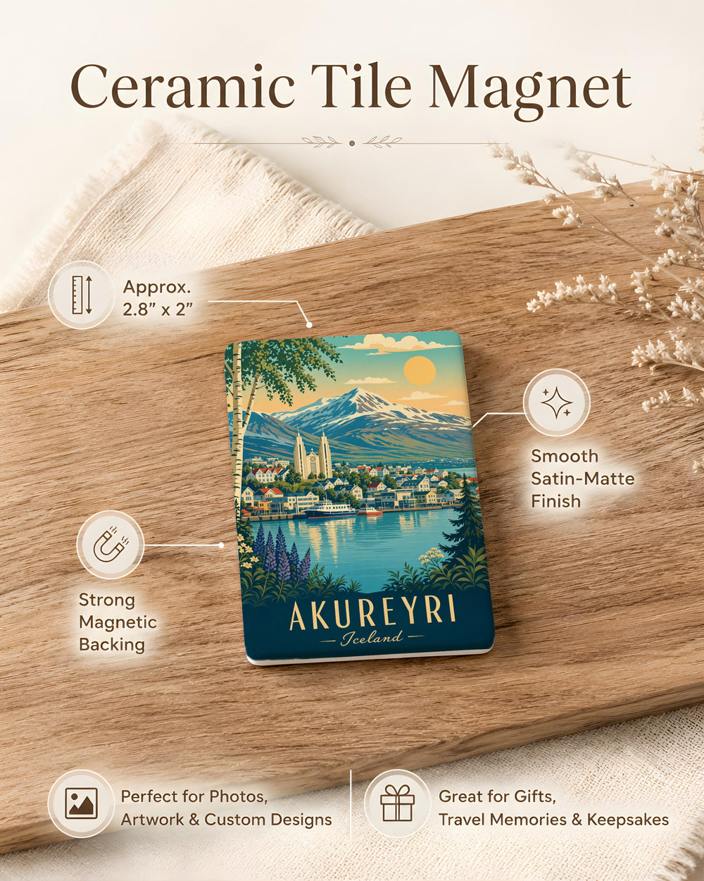 Akureyri Iceland Fridge Magnet, Akureyri Souvenir Magnet, Iceland Travel Keepsake, Akureyri Landmark Magnet, Iceland Gift