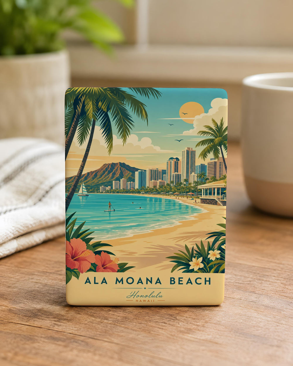 Ala Moana Beach Fridge Magnet, Honolulu Hawaii Beach Souvenir Magnet, Tropical Island Shoreline Travel Gift