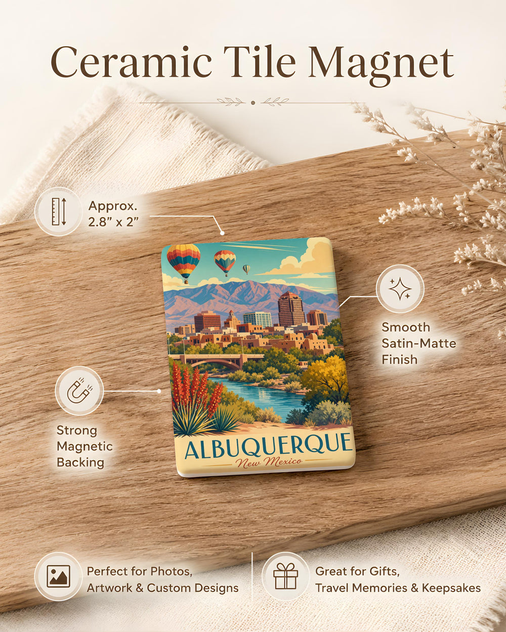 Albuquerque New Mexico Fridge Magnet, Albuquerque Souvenir Magnet, New Mexico Travel Gift, Albuquerque Landmark Magnet