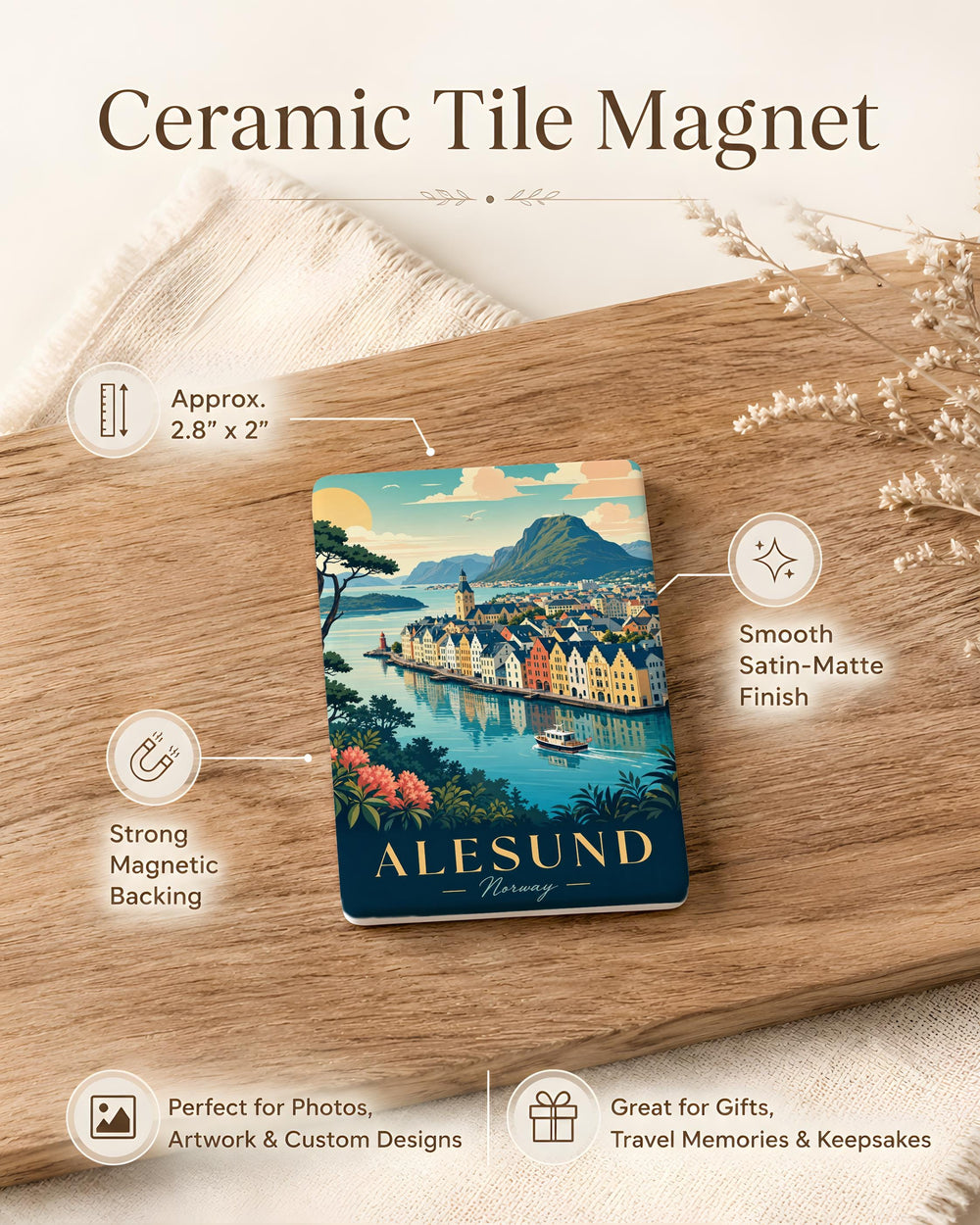 Alesund Norway Fridge Magnet, Ålesund Souvenir Magnet, Norway Travel Gift, Scandinavian Coastal Town Keepsake Magnet