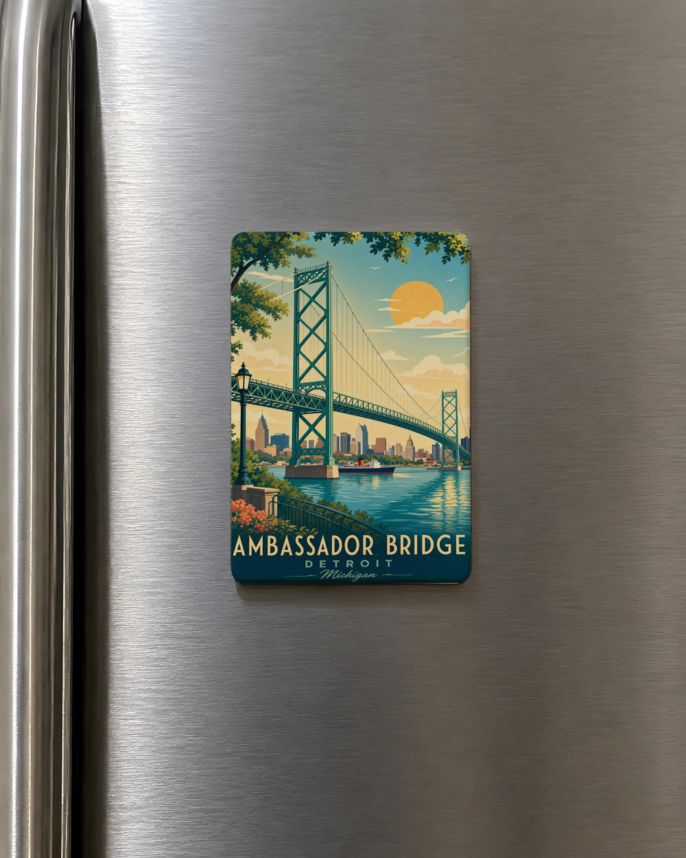 Ambassador Bridge Fridge Magnet, Detroit Windsor Suspension Bridge Souvenir, Michigan Landmark Travel Gift