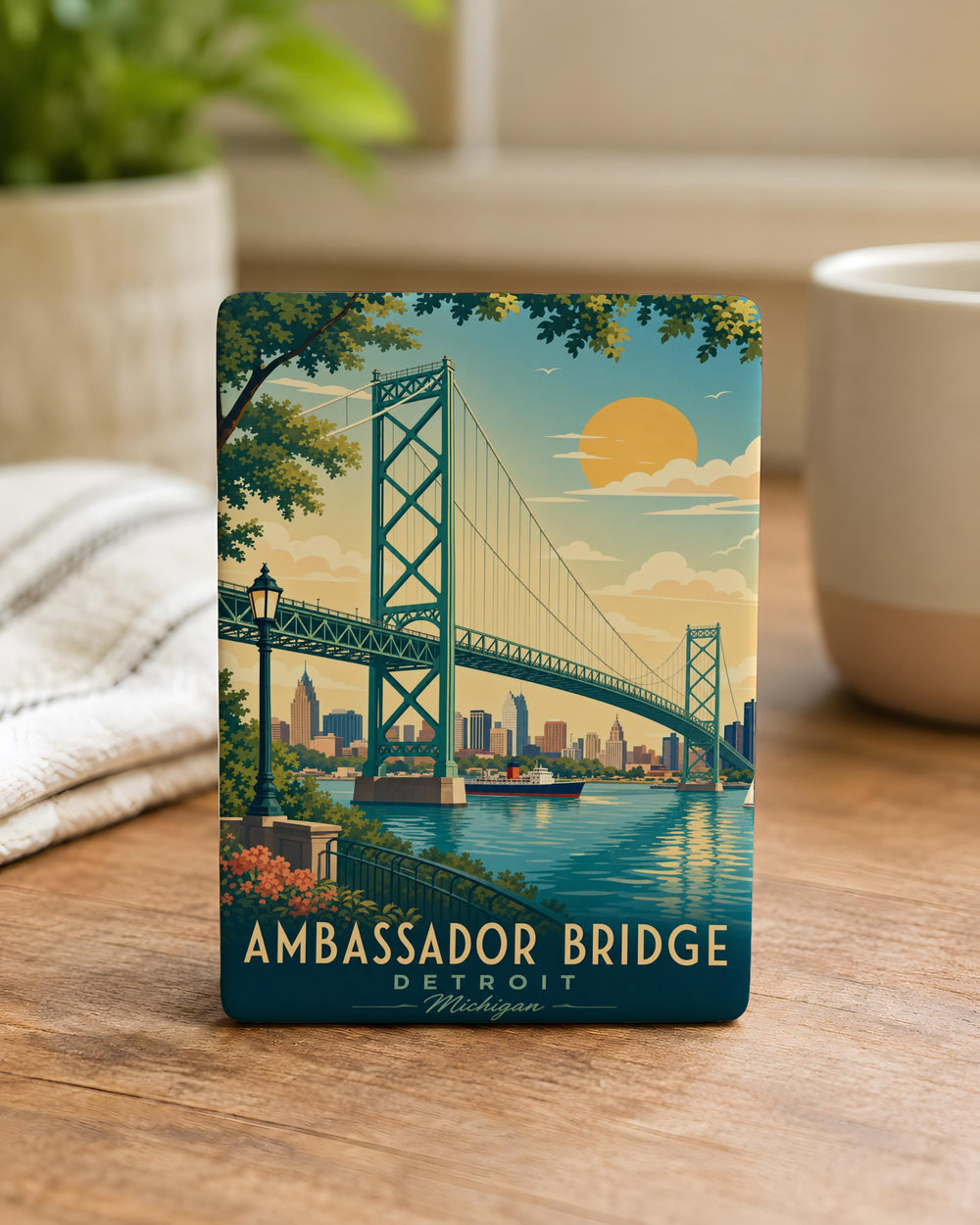 Ambassador Bridge Fridge Magnet, Detroit Windsor Suspension Bridge Souvenir, Michigan Landmark Travel Gift