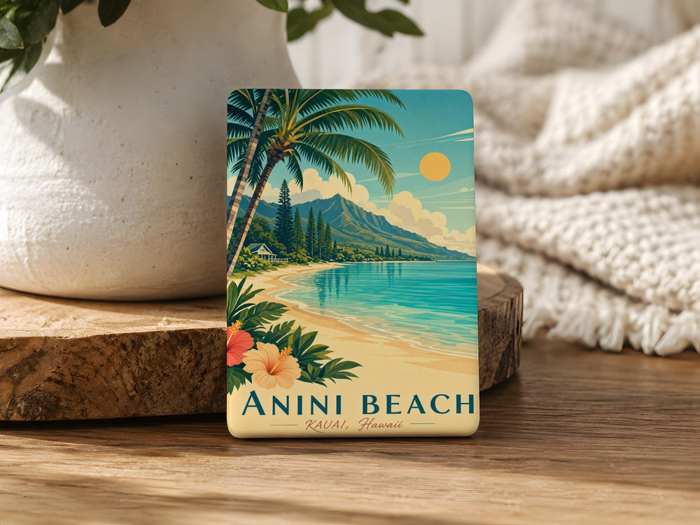 Anini Beach Fridge Magnet, Kauai Hawaii Coastal Beach Scene Souvenir, Tropical Island Shoreline Travel Gift
