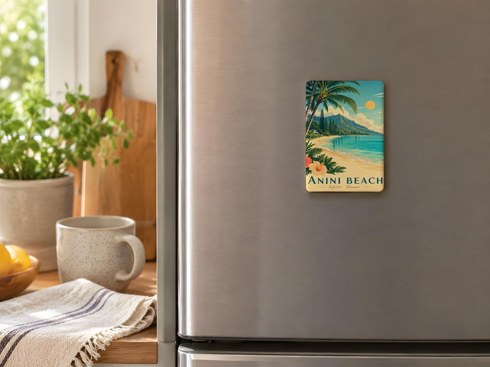 Anini Beach Fridge Magnet, Kauai Hawaii Coastal Beach Scene Souvenir, Tropical Island Shoreline Travel Gift