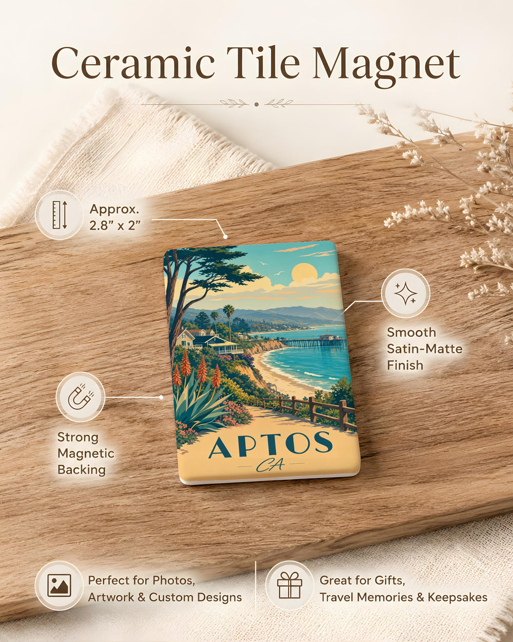 Aptos California Fridge Magnet, Aptos CA Souvenir Magnet, Santa Cruz County Travel Gift, Beach Town Keepsake Magnet