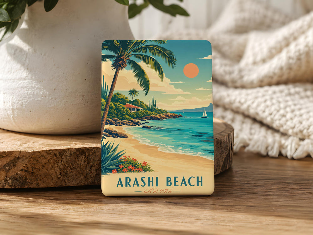 Arashi Beach Fridge Magnet, Coastal Shoreline Scene Souvenir Magnet, Ocean Waves Beachfront Keepsake Magnet