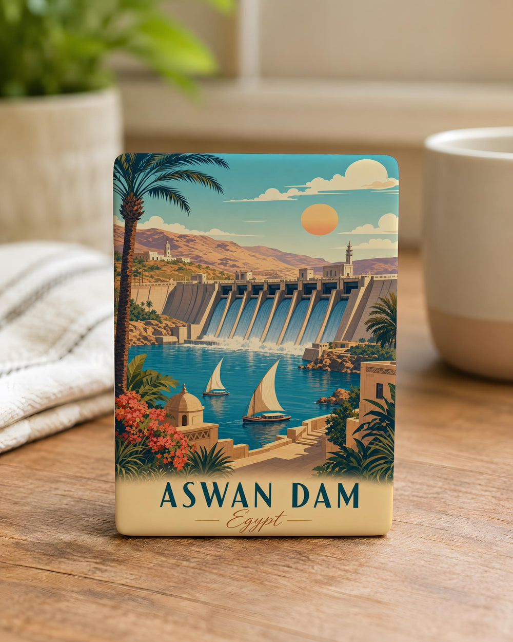 Aswan Dam Fridge Magnet, Egypt Landmark Souvenir Magnet, Nile River Aswan Dam Travel Gift Magnet