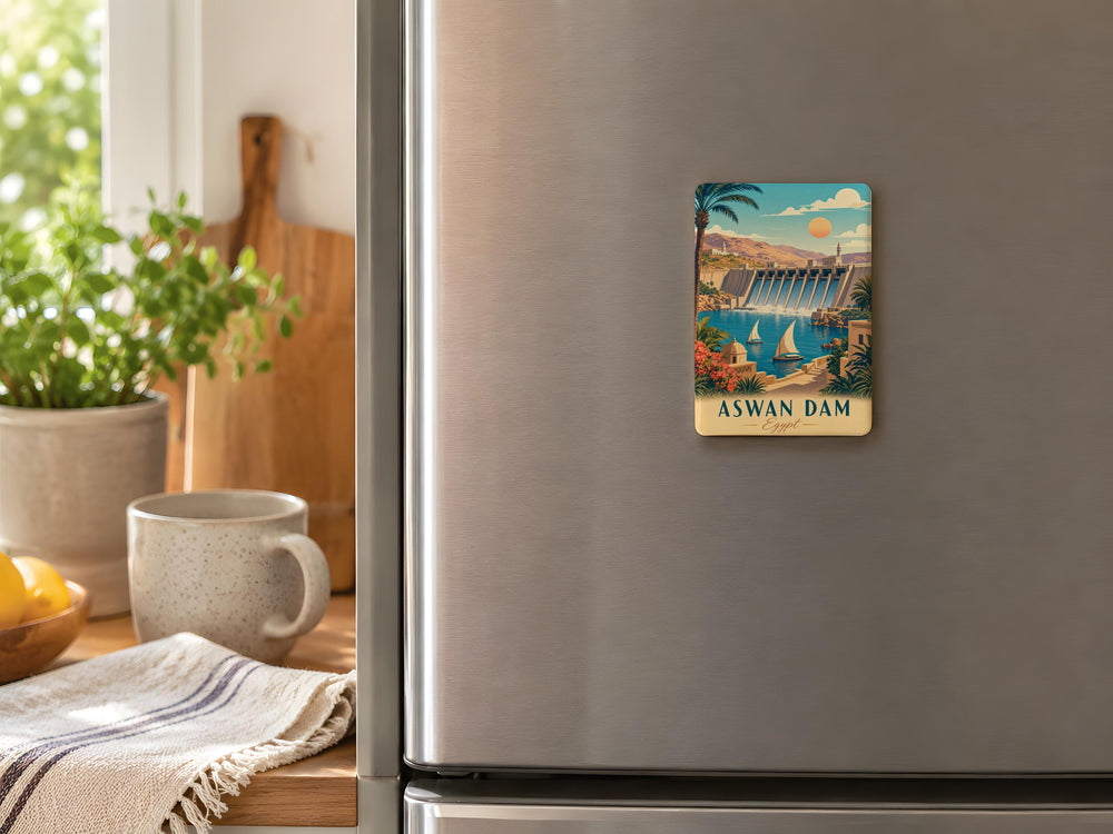 Aswan Dam Fridge Magnet, Egypt Landmark Souvenir Magnet, Nile River Aswan Dam Travel Gift Magnet
