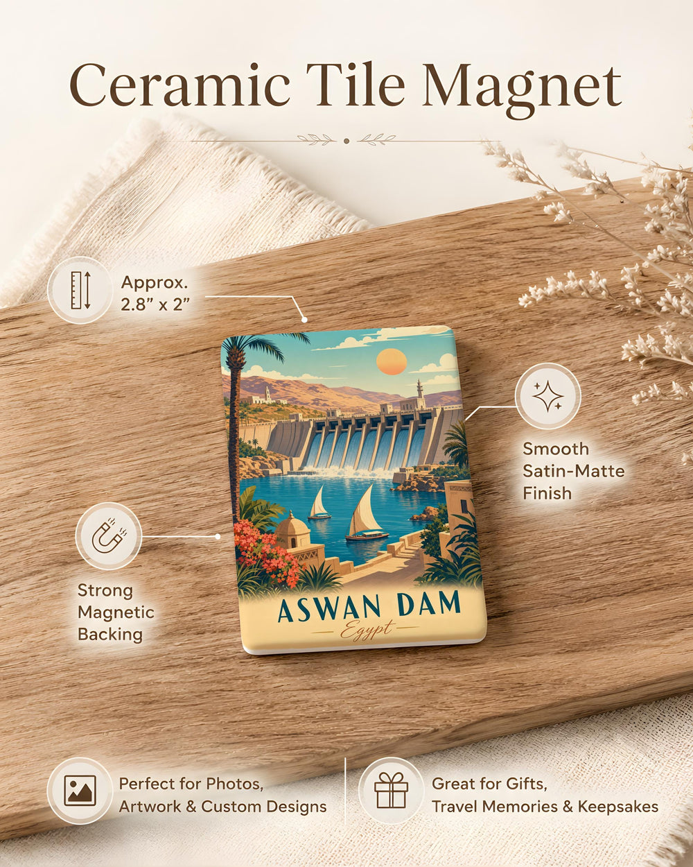 Aswan Dam Fridge Magnet, Egypt Landmark Souvenir Magnet, Nile River Aswan Dam Travel Gift Magnet
