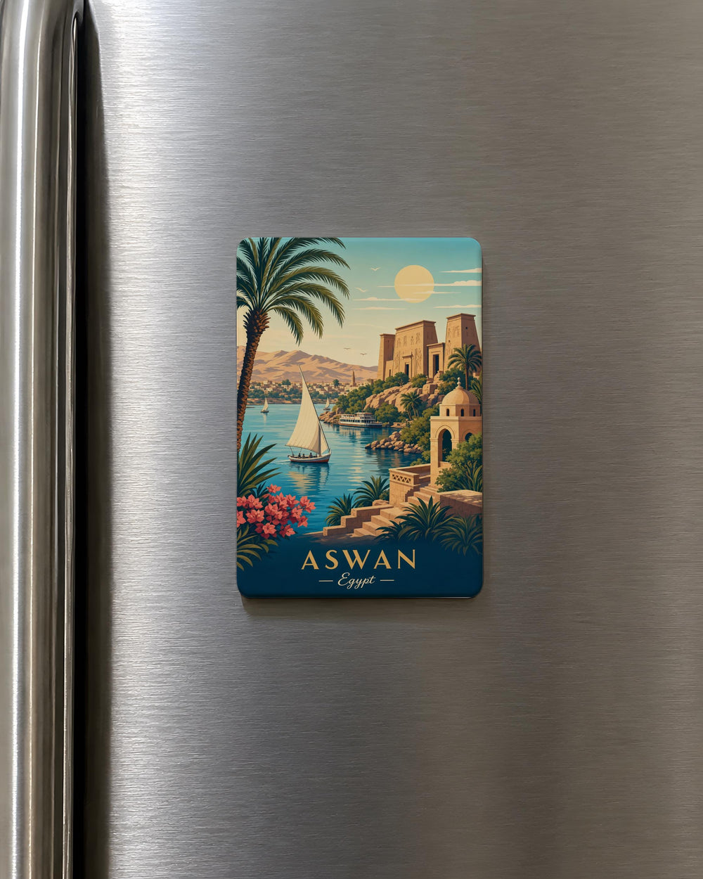 Aswan Egypt Fridge Magnet, Nile River Souvenir, Philae Temple Landmark, Egyptian Travel Gift, Aswan City Keepsake Magnet