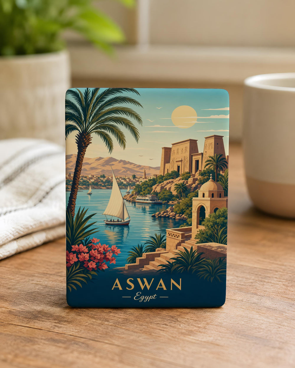 Aswan Egypt Fridge Magnet, Nile River Souvenir, Philae Temple Landmark, Egyptian Travel Gift, Aswan City Keepsake Magnet
