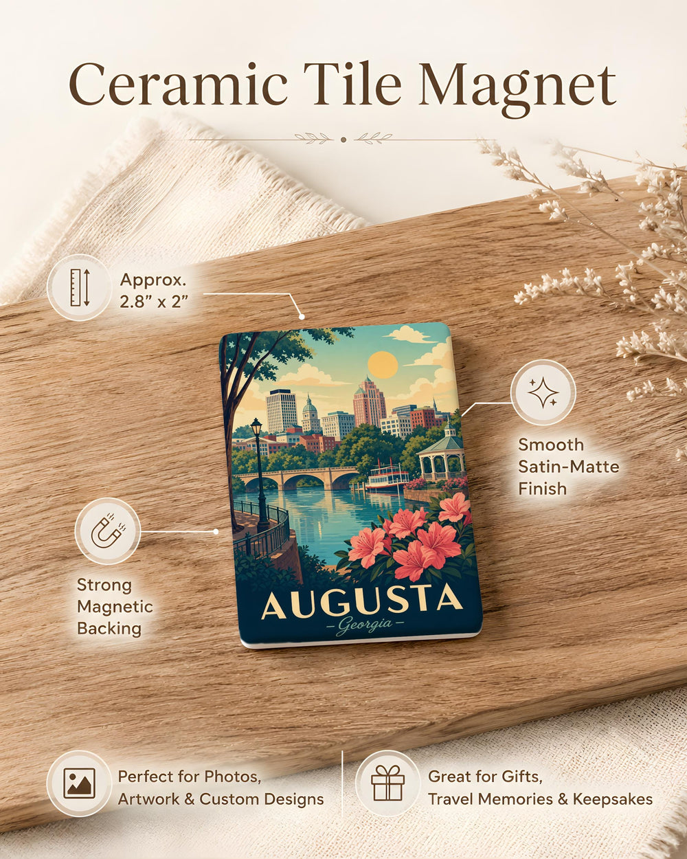 Augusta Georgia Fridge Magnet, Augusta GA Souvenir Magnet, Augusta City Landmark Travel Keepsake Magnet