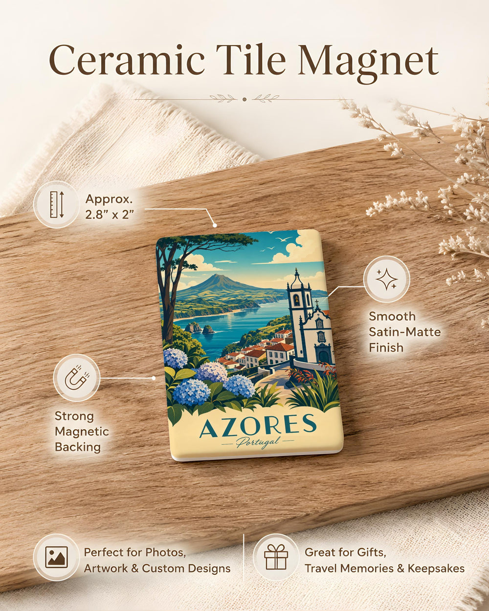 Azores Portugal Fridge Magnet, Azores Islands Souvenir Magnet, Ponta Delgada Travel Keepsake, Portugal Island Magnet