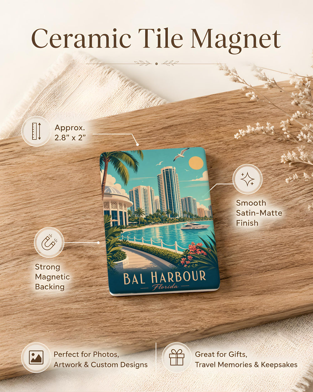 Bal Harbour Florida Fridge Magnet, Bal Harbour FL Souvenir Magnet, Florida Travel Gift, Coastal Town Keepsake Magnet