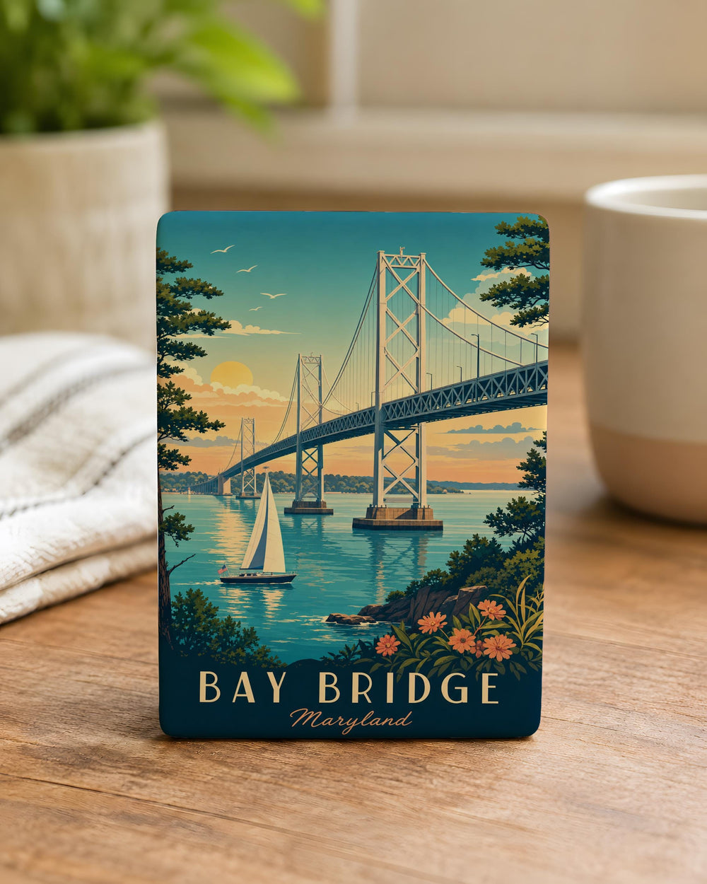 Bay Bridge Maryland Fridge Magnet, Chesapeake Bay Bridge Souvenir Magnet, Maryland Travel Gift, Coastal Landmark Magnet